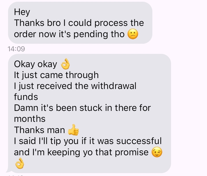 Client review showing appreciation for Gigershub support